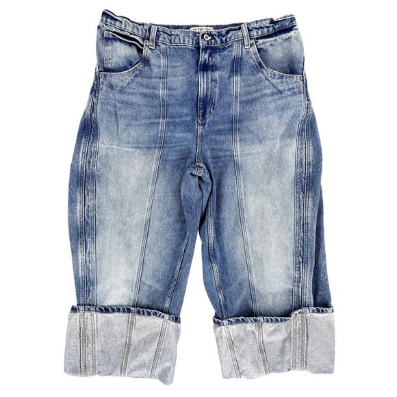 Free People We the Free Olsen Cuffed Barrel Jeans Blue Size 32 - Picture 2 of 5